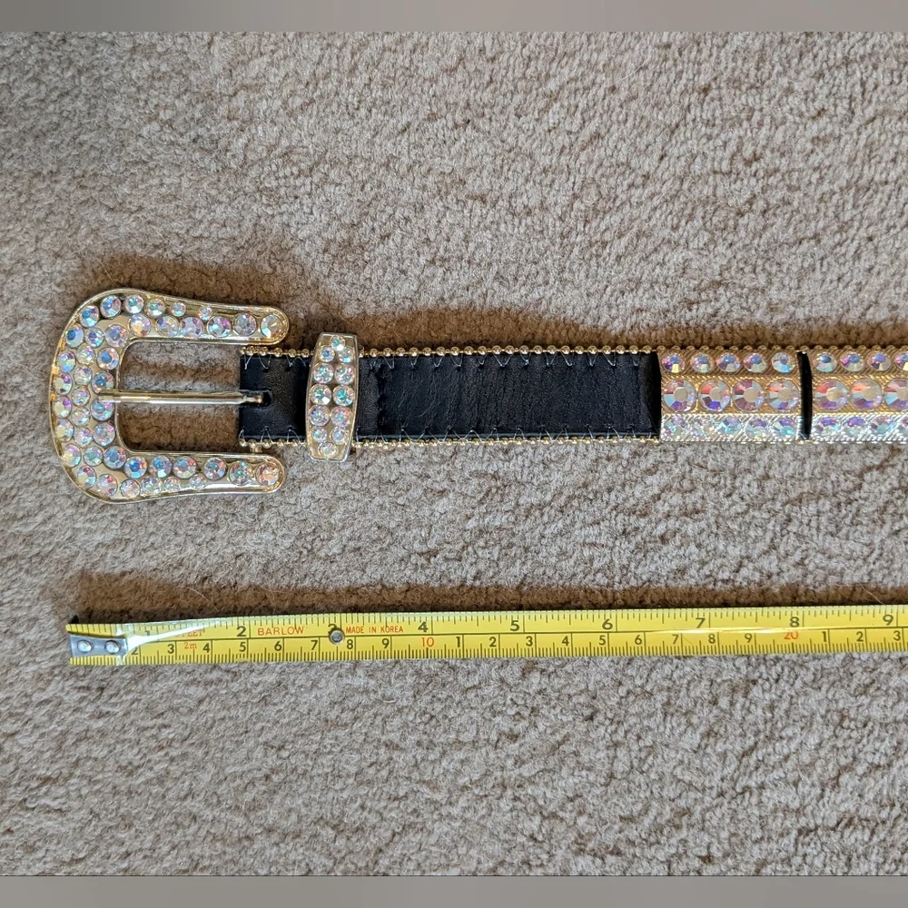 Christine Alexander Belt Western Black Leather Embellished Rhinestone Crystal M - Picture 3 of 9